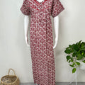 Red Pleated 100% Cotton Women's Nightgown