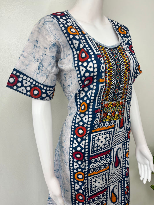 Blue Batik Pure Cotton Nightgown for Women
