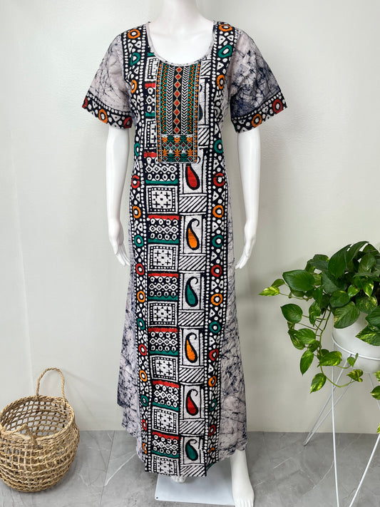 Black Batik 100% Cotton Nighty Elegant & Breathable