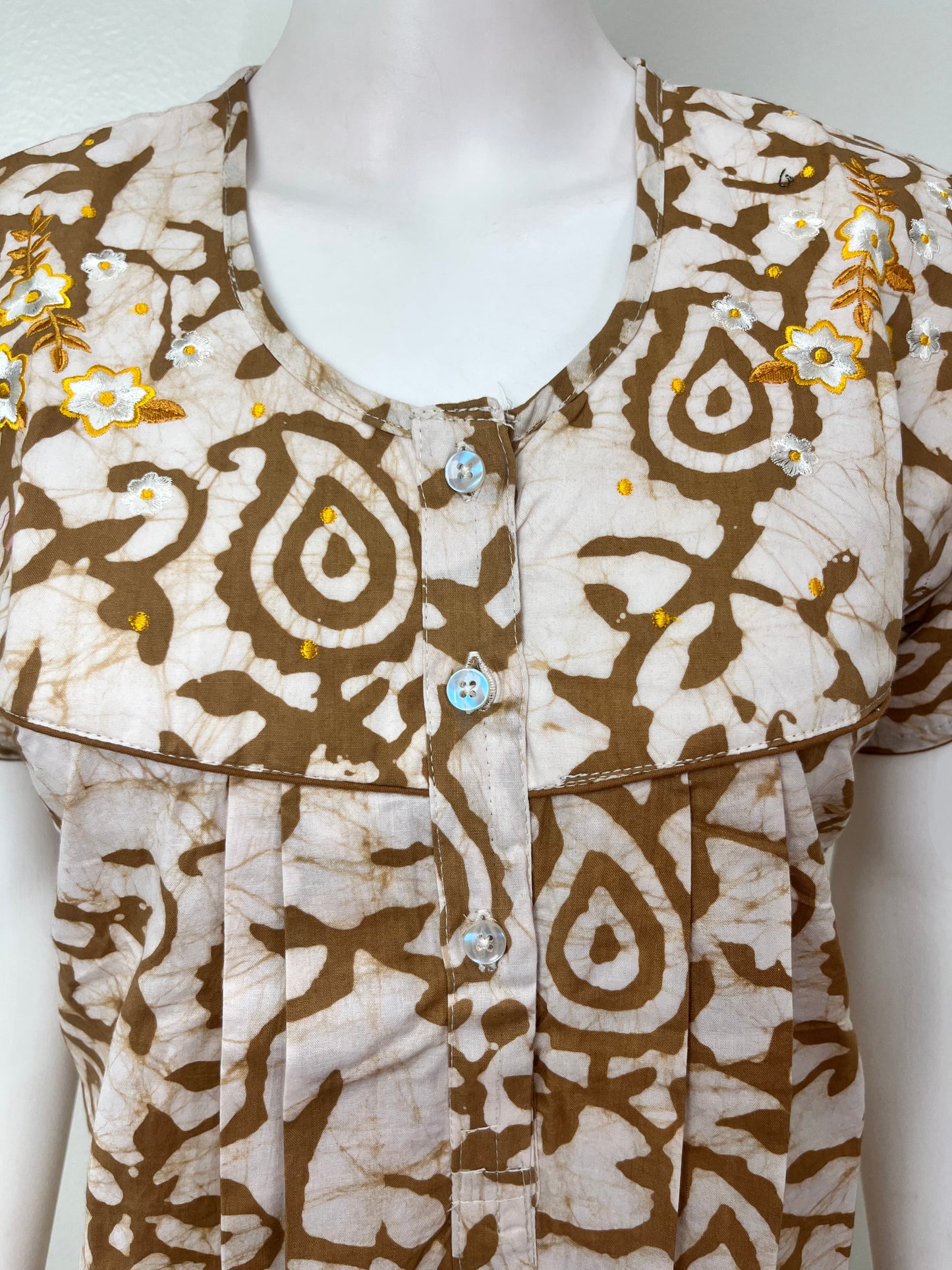 Coffee Batik Printed 100% Cotton Women's Nightgown
