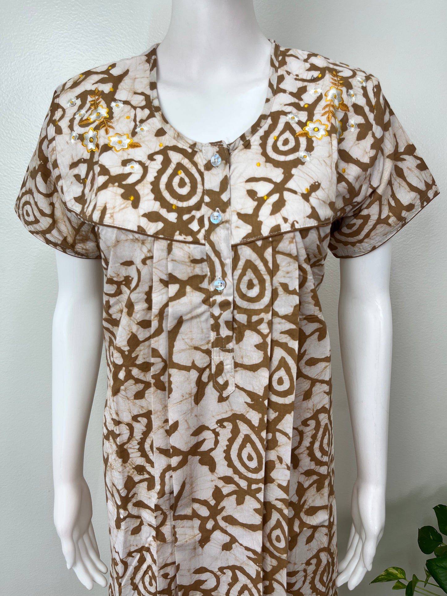 Coffee Batik Printed 100% Cotton Women's Nightgown