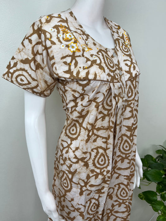 Coffee Batik Printed 100% Cotton Women's Nightgown
