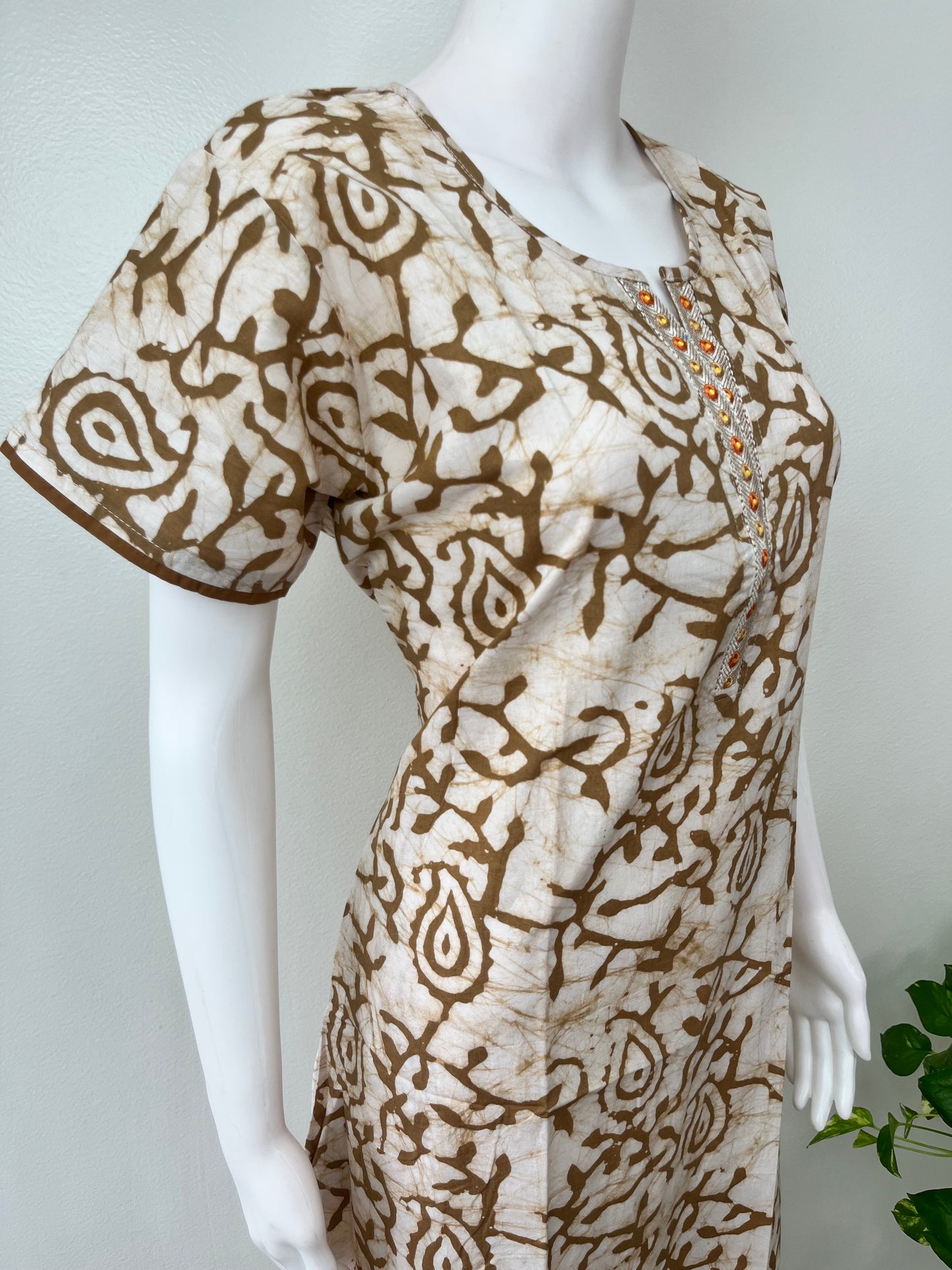 Brown Batik Printed Pure Cotton Nightgown
