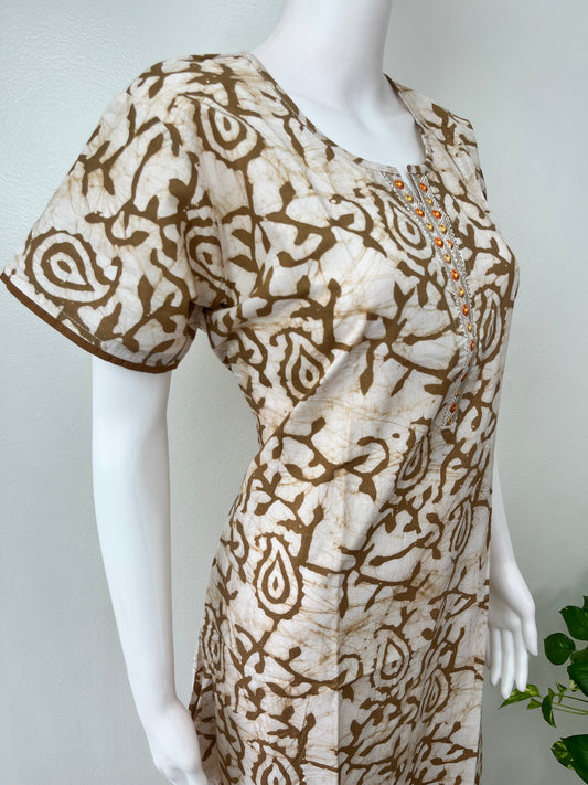 Brown Batik Printed Pure Cotton Nightgown