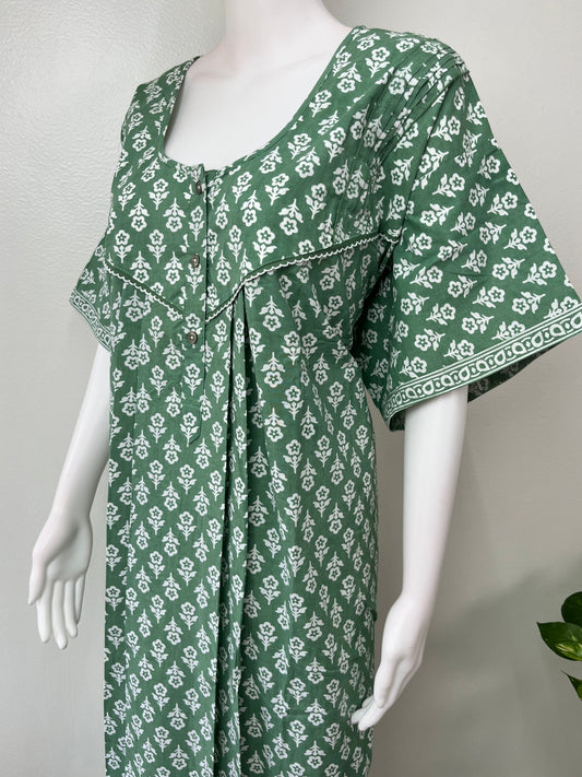 Green 100% Cotton Nightgown for Women