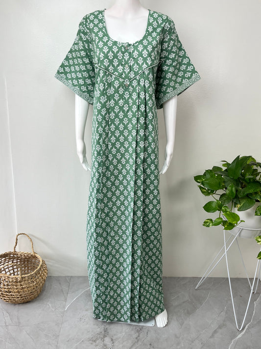 Green 100% Cotton Nightgown for Women