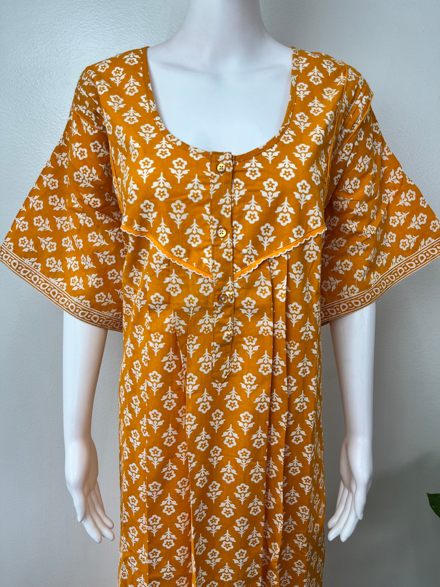 Mustard 100% Cotton Nightgown Elegant & Comfortable