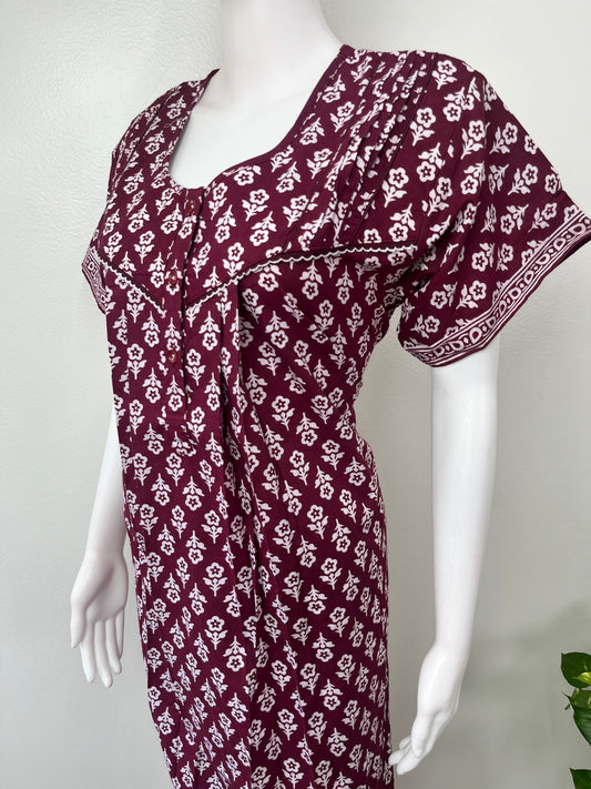 Wine Pure Cotton Nightgown Elegant & Comfortable