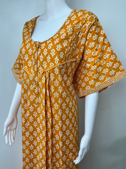 Mustard 100% Cotton Nightgown Elegant & Comfortable