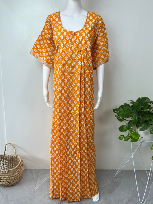 Mustard 100% Cotton Nightgown Elegant & Comfortable