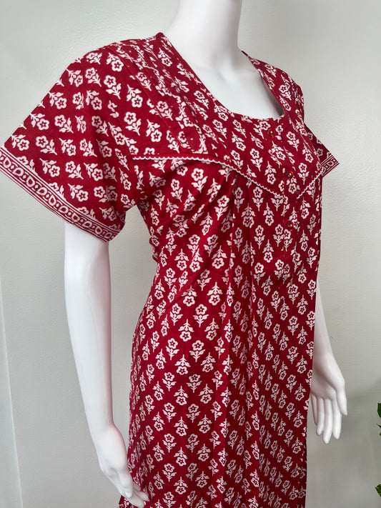 Red 100% Cotton Women's Nighty