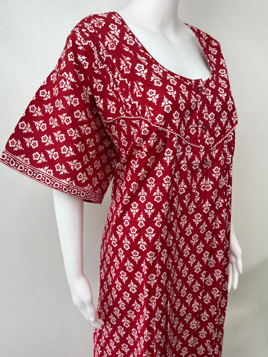 Red Printed Pure Cotton Nightgown