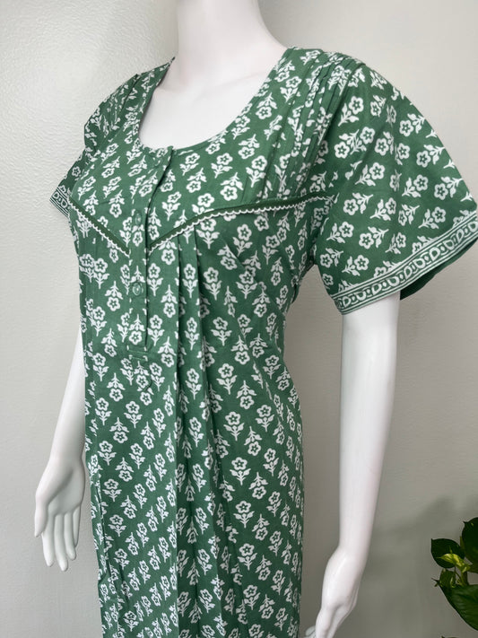 Sea Green 100% Cotton Nightgown for Women