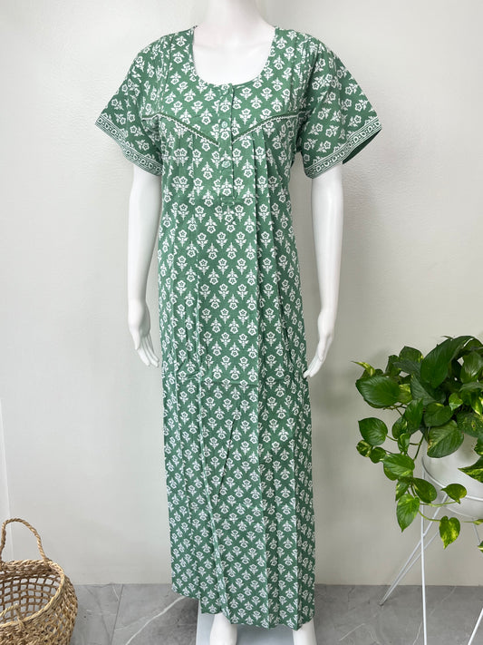 Sea Green 100% Cotton Nightgown for Women