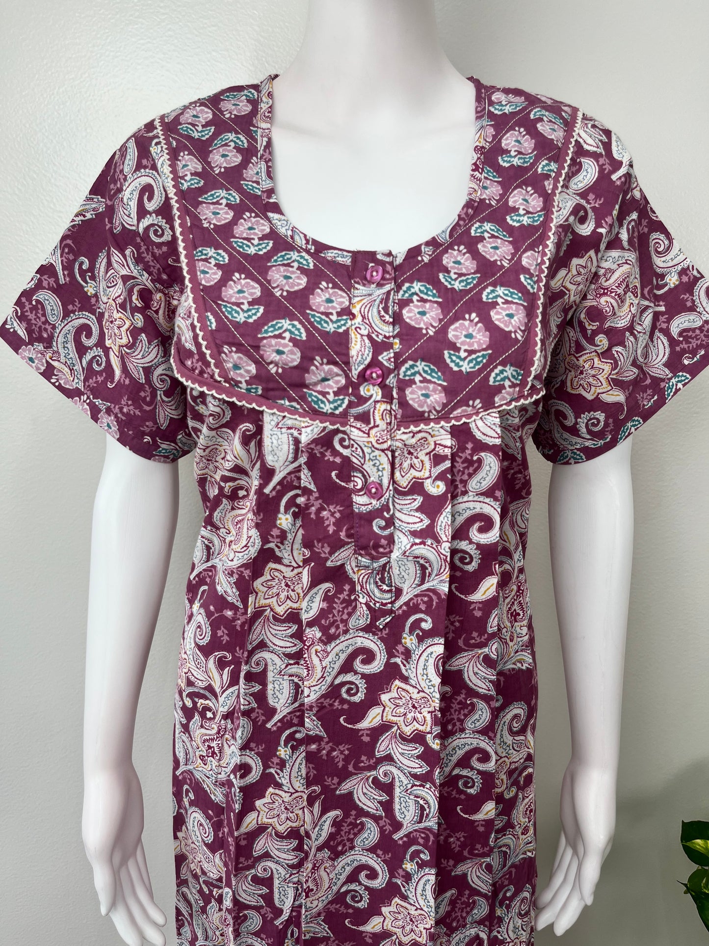 Magenta Floral Printed Cotton Nightgown