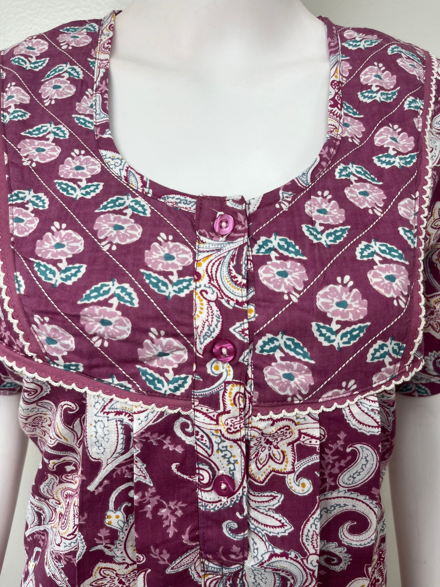 Magenta Floral Printed Cotton Nightgown
