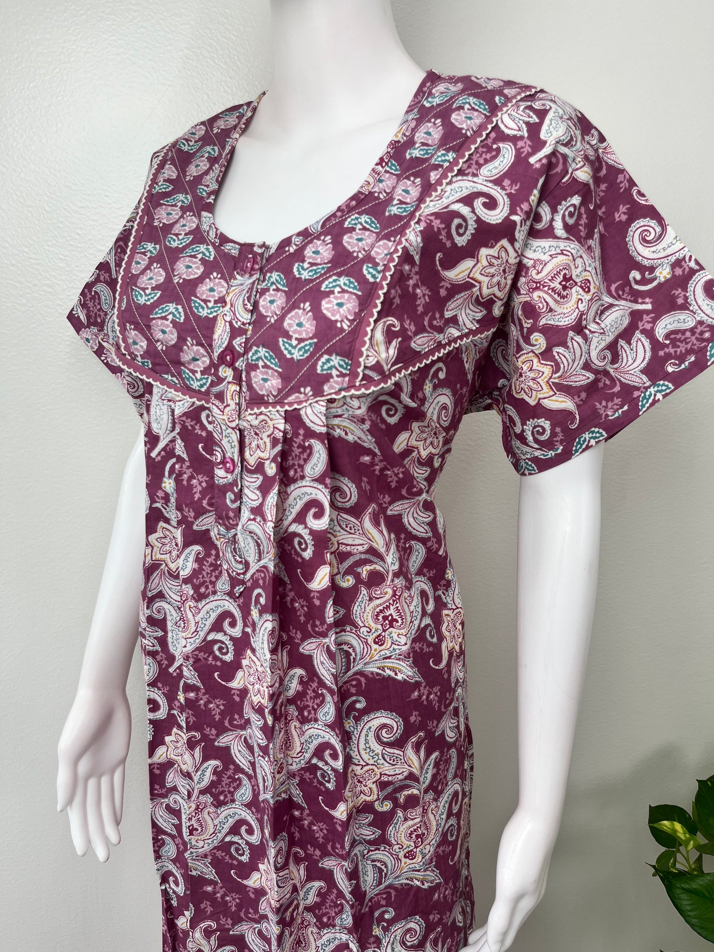 Magenta Floral Printed Cotton Nightgown