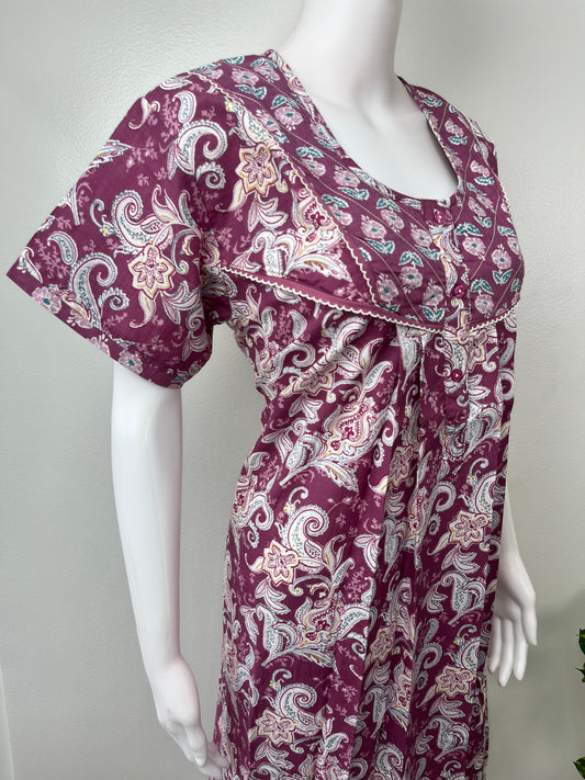 Magenta Floral Printed Cotton Nightgown