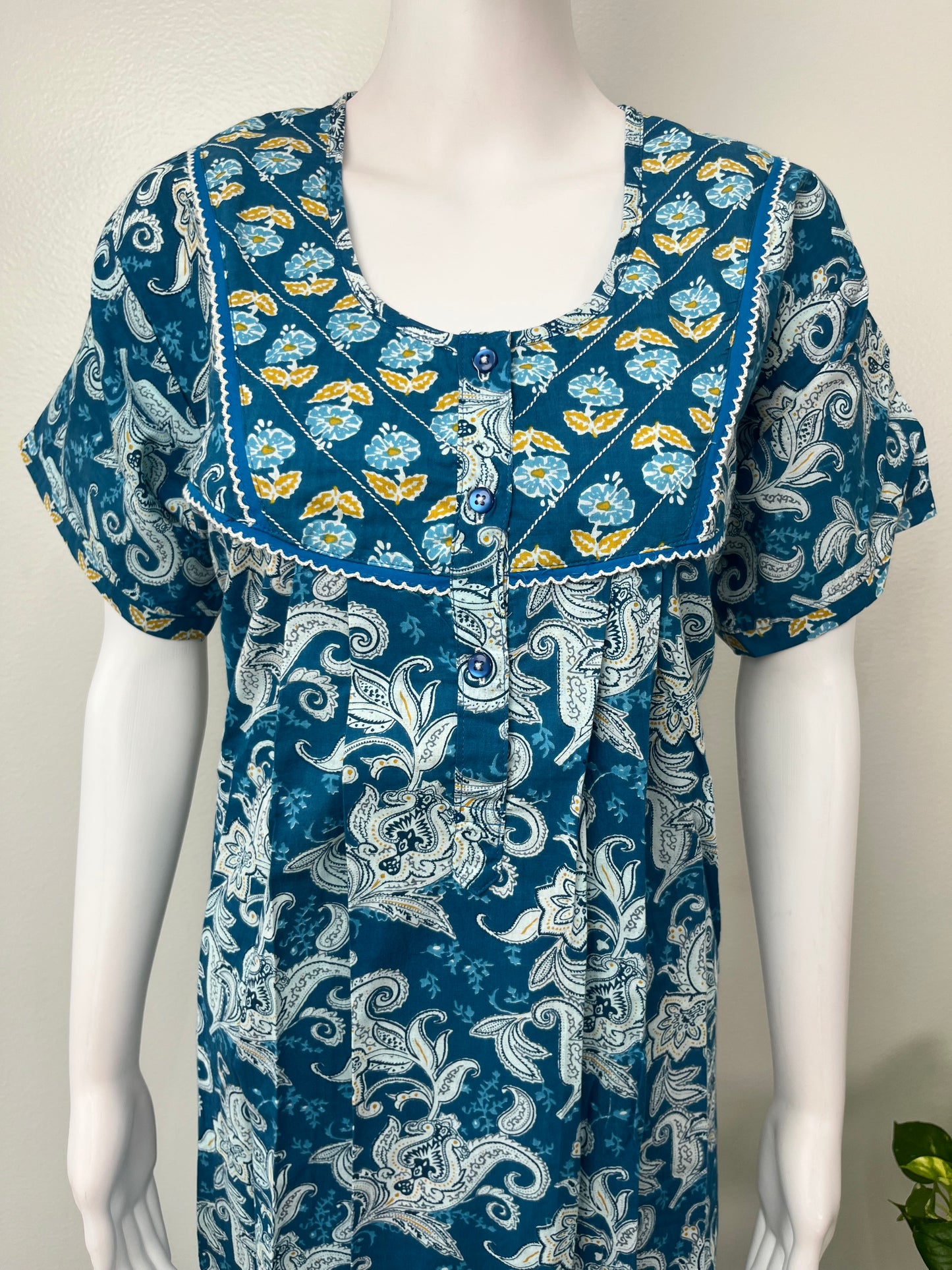 Royal Blue Pleated 100% Cotton Nighty