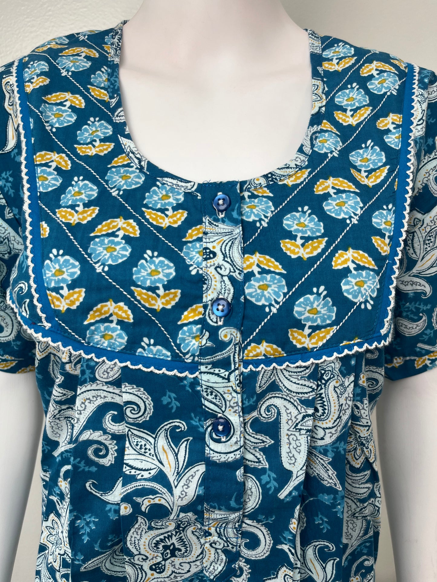 Royal Blue Pleated 100% Cotton Nighty