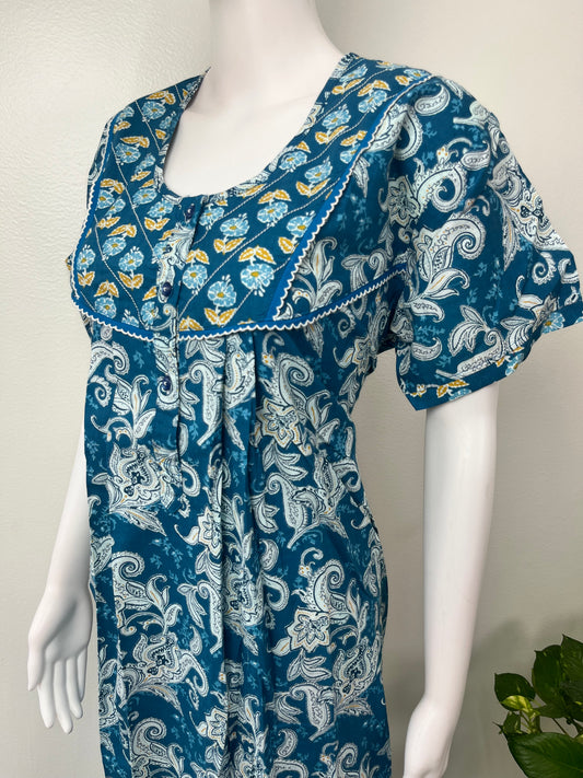 Royal Blue Pleated 100% Cotton Nighty