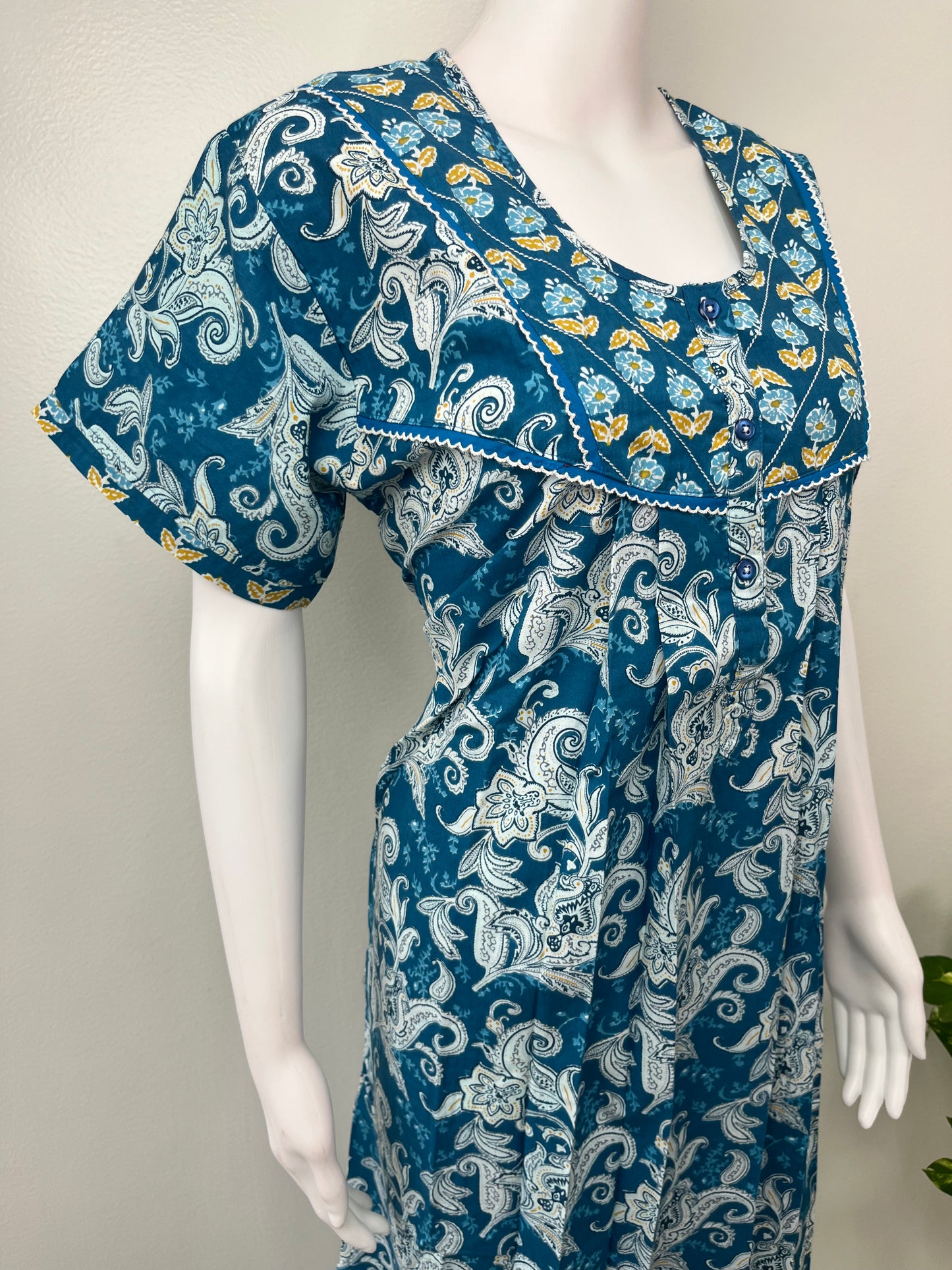 Royal Blue Pleated 100% Cotton Nighty