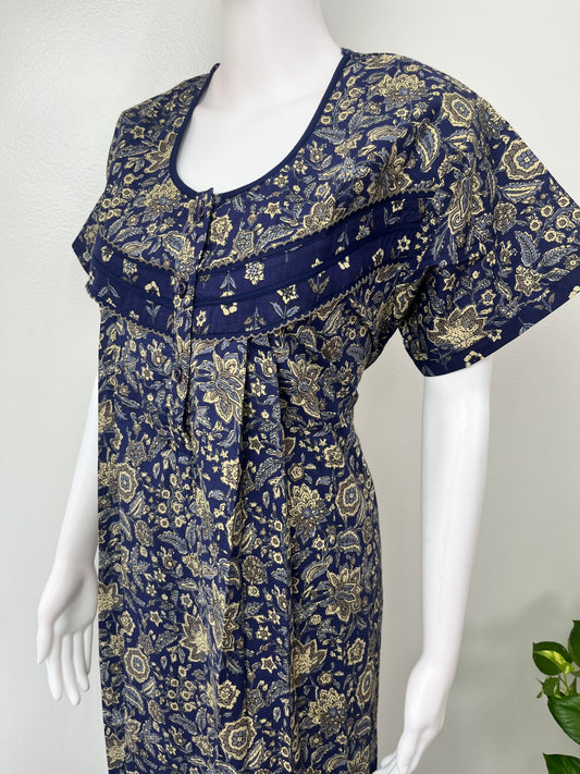 Navy Blue 100% Cotton Nighty Elegant & Comfortable