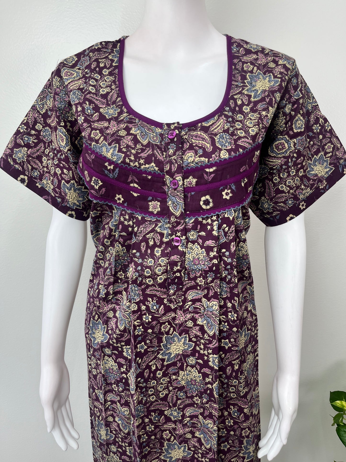 Purple Printed 100% Cotton Nightgown Soft & Comfortable