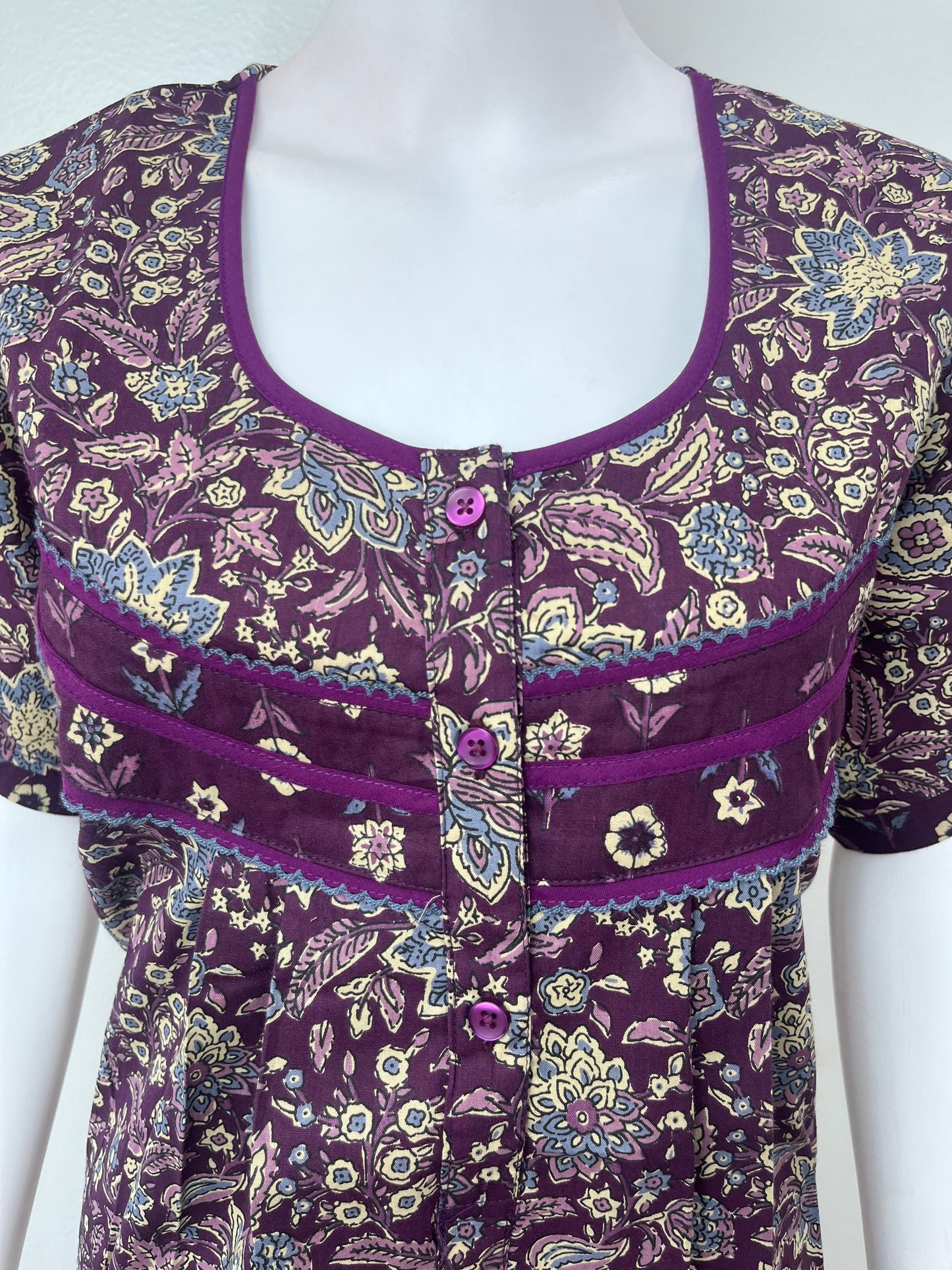 Purple Printed 100% Cotton Nightgown Soft & Comfortable