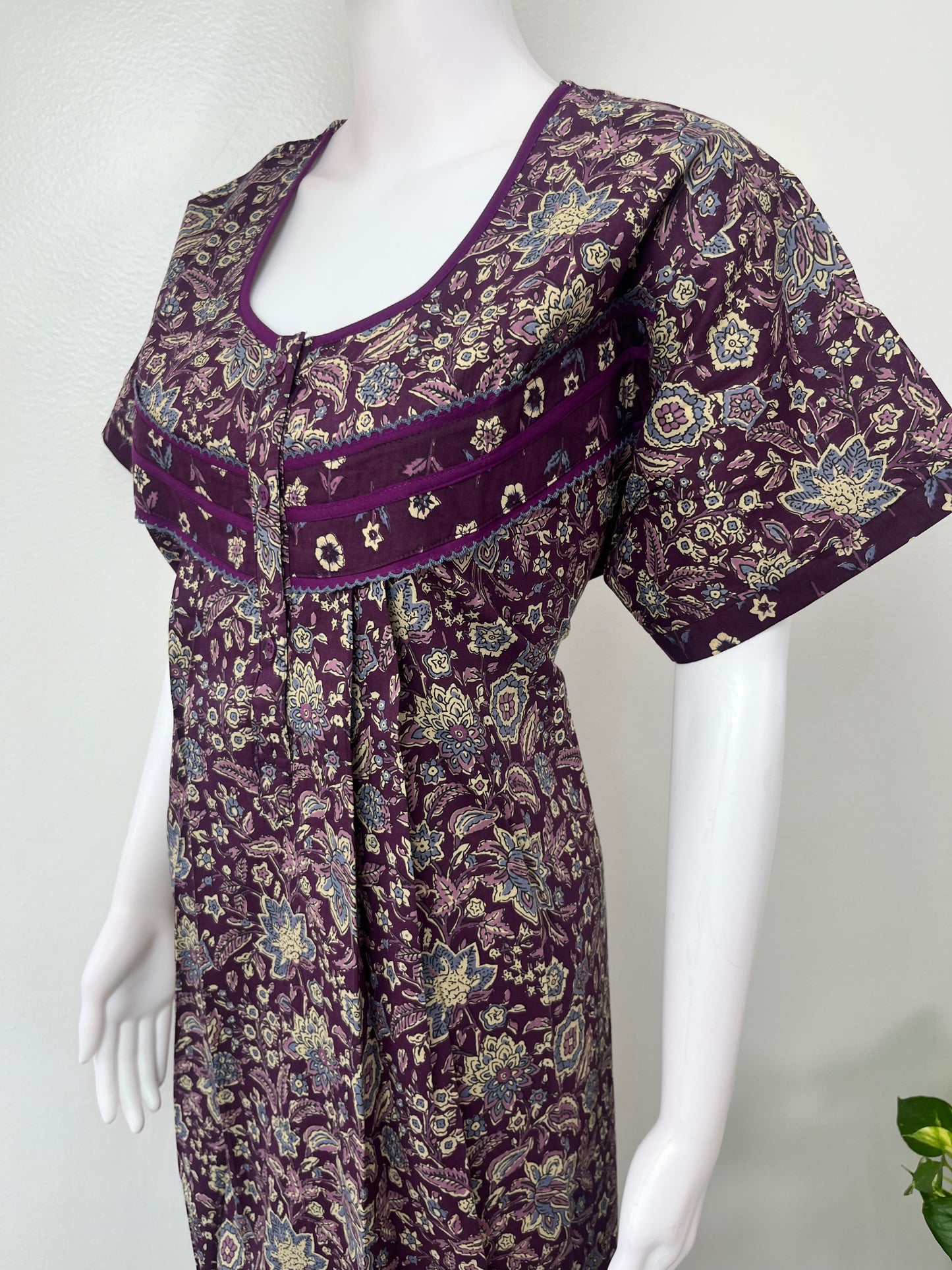 Purple Printed 100% Cotton Nightgown Soft & Comfortable