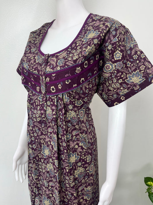 Purple Printed 100% Cotton Nightgown Soft & Comfortable