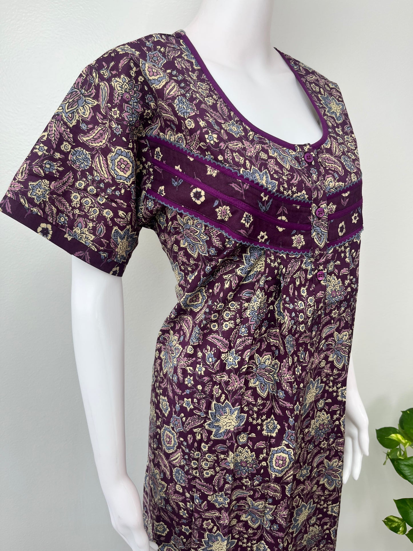 Purple Printed 100% Cotton Nightgown Soft & Comfortable
