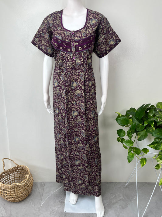 Purple Printed 100% Cotton Nightgown Soft & Comfortable