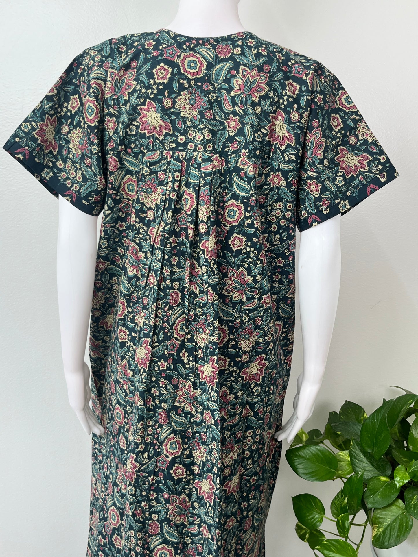 Bottle Green Floral Printed 100% Cotton Nightgown