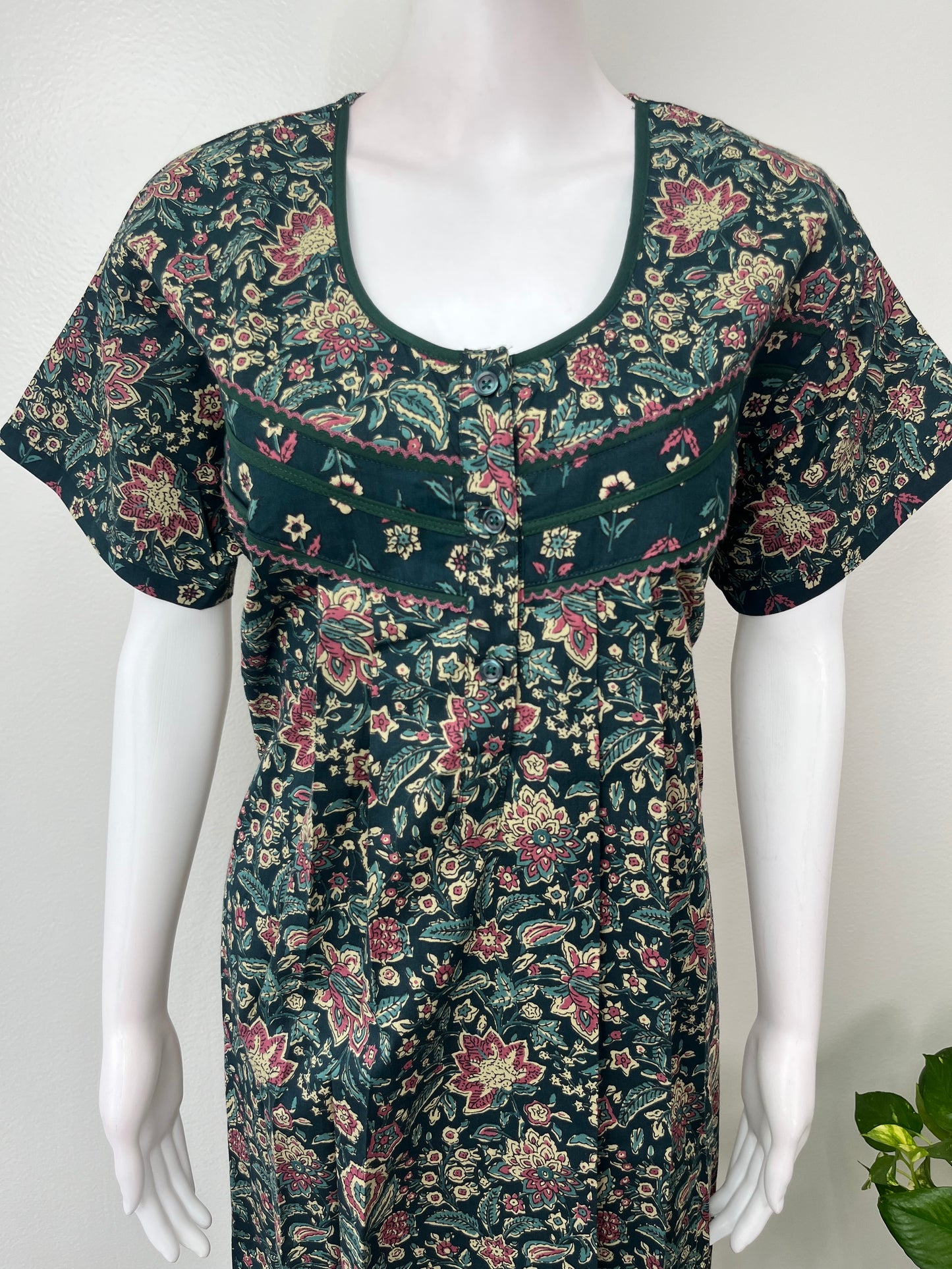 Bottle Green Floral Printed 100% Cotton Nightgown