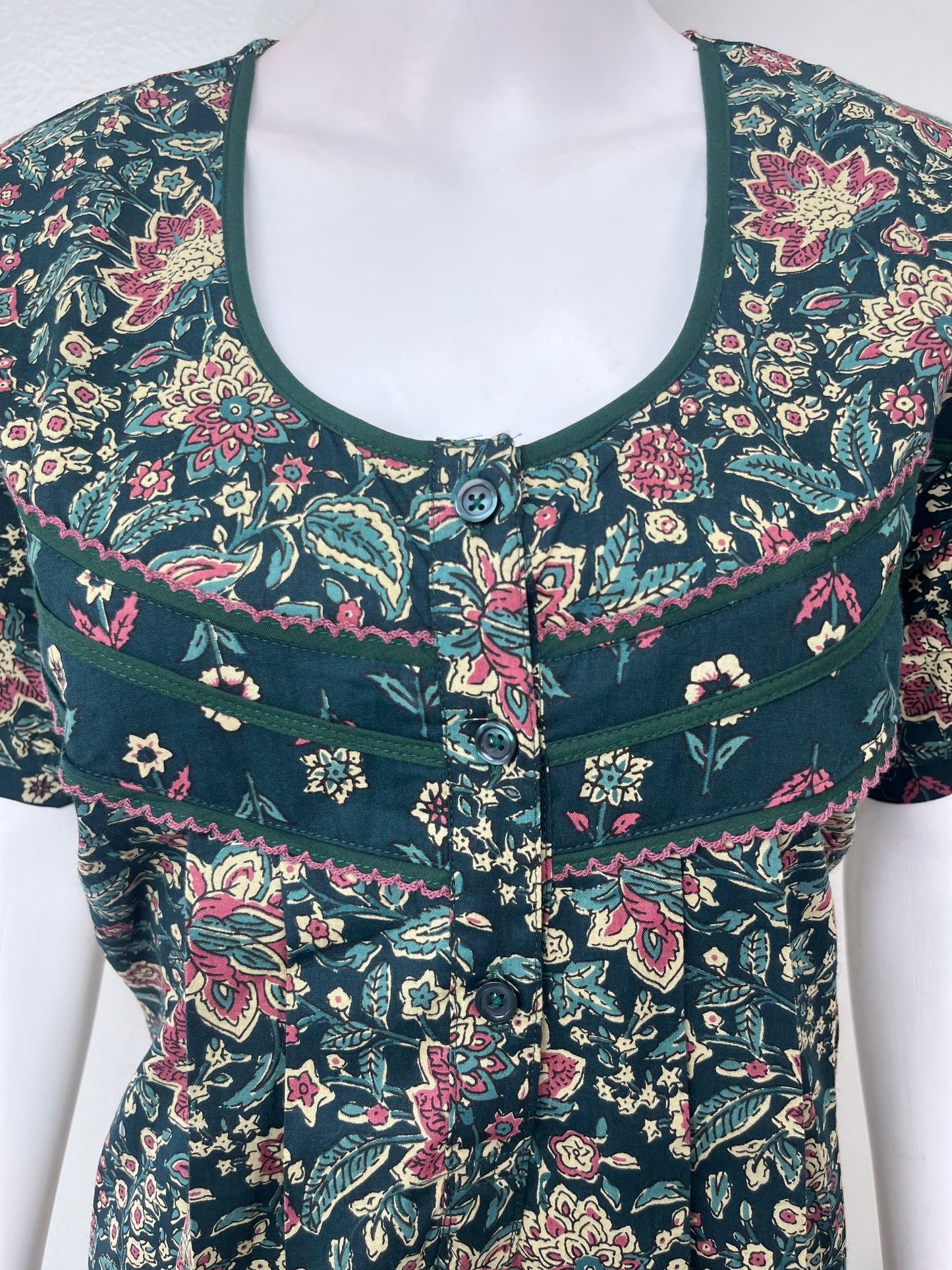 Bottle Green Floral Printed 100% Cotton Nightgown