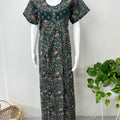 Bottle Green Floral Printed 100% Cotton Nightgown