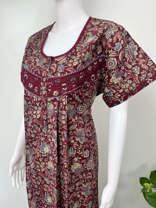 Maroon Floral Printed Cotton Nightgown