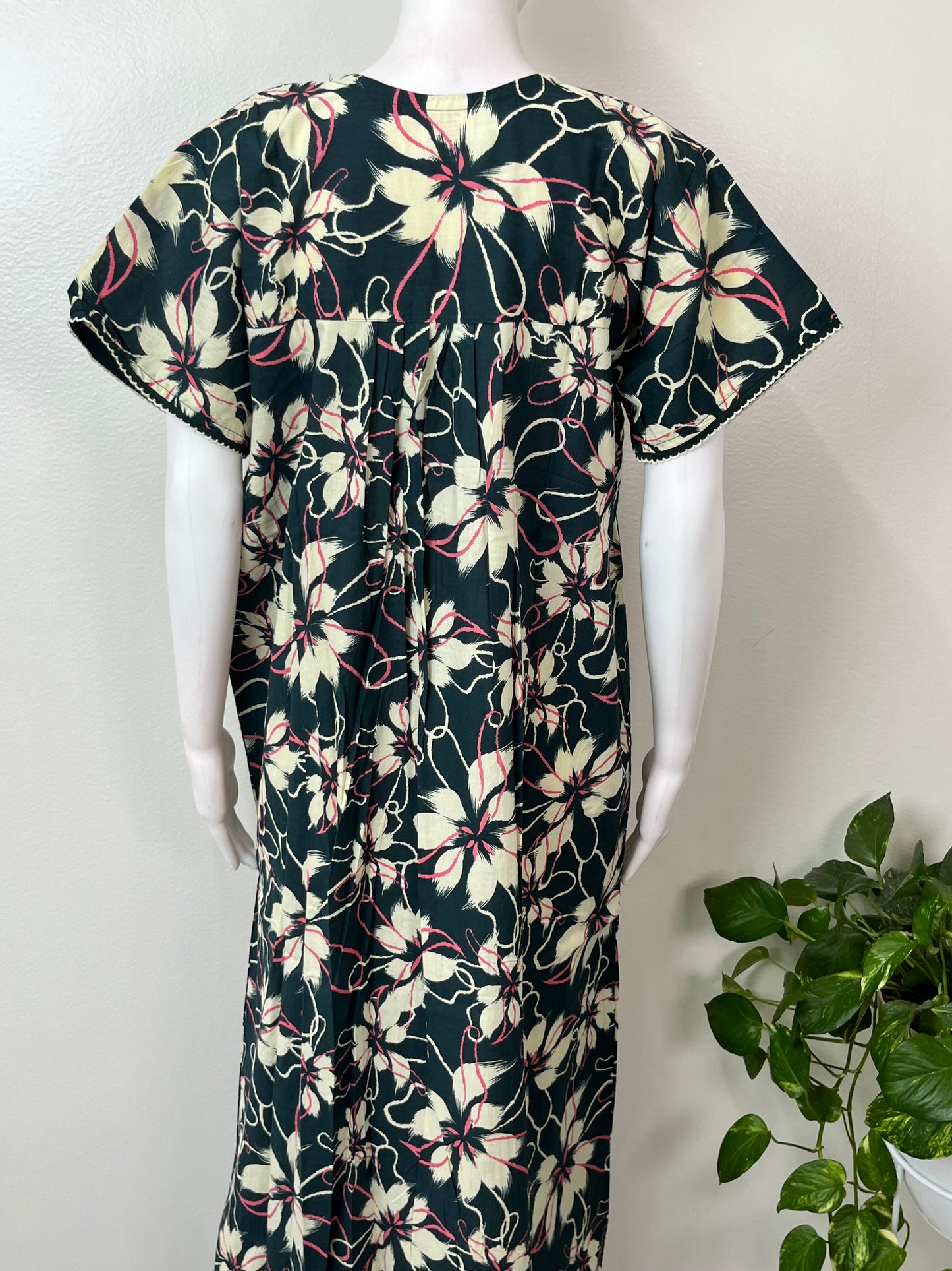 Bottle Green Pleated 100% Cotton Women's Nighty