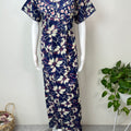 Navy Blue Floral Printed 100% Cotton Nightgown