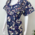 Navy Blue Floral Printed 100% Cotton Nightgown