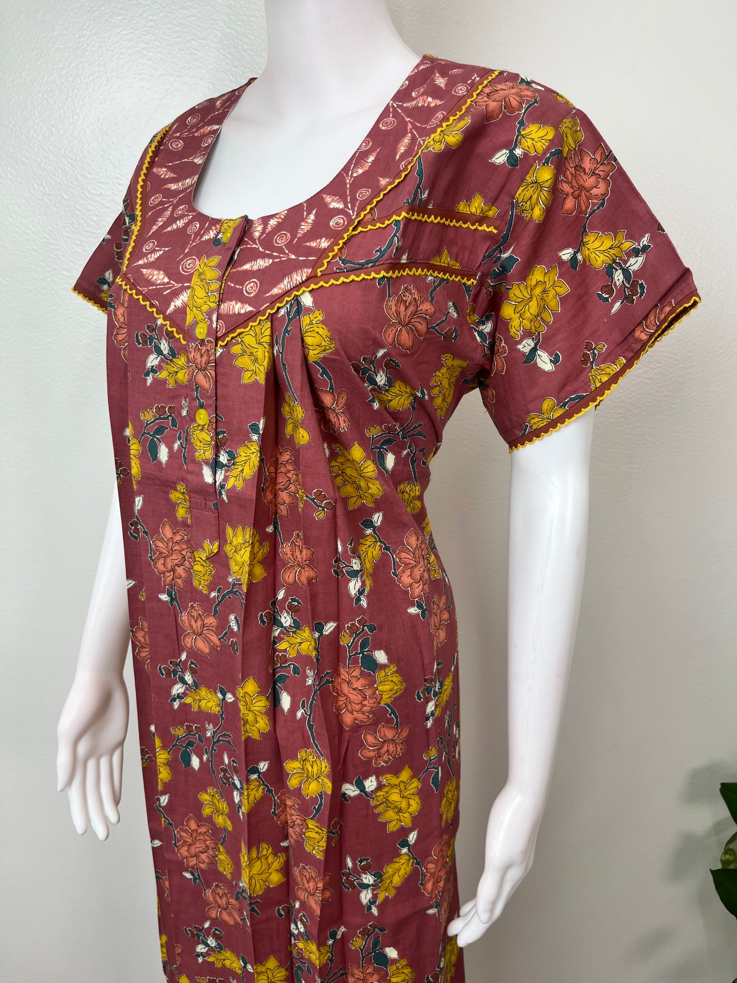 Brown Floral Printed 100% Cotton Nightgown