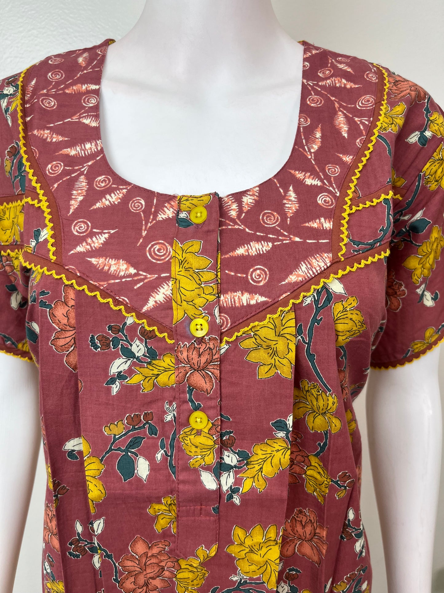 Brown Floral Printed 100% Cotton Nightgown