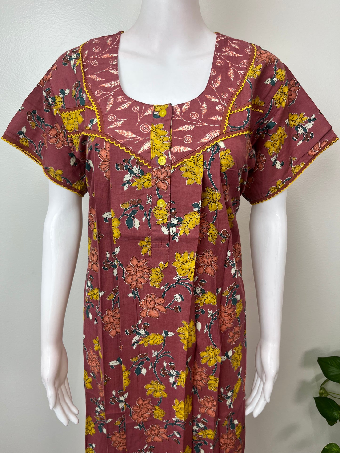 Brown Floral Printed 100% Cotton Nightgown