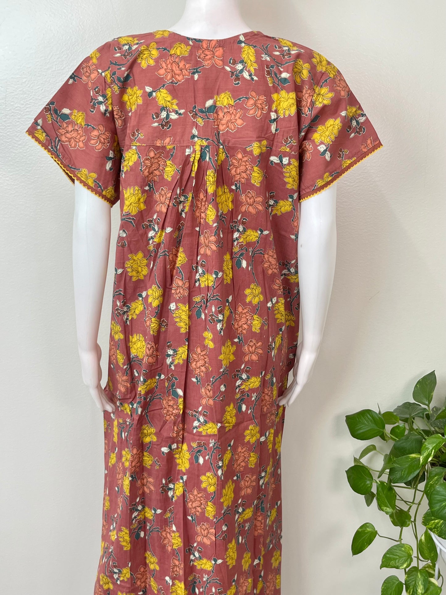Brown Floral Printed 100% Cotton Nightgown