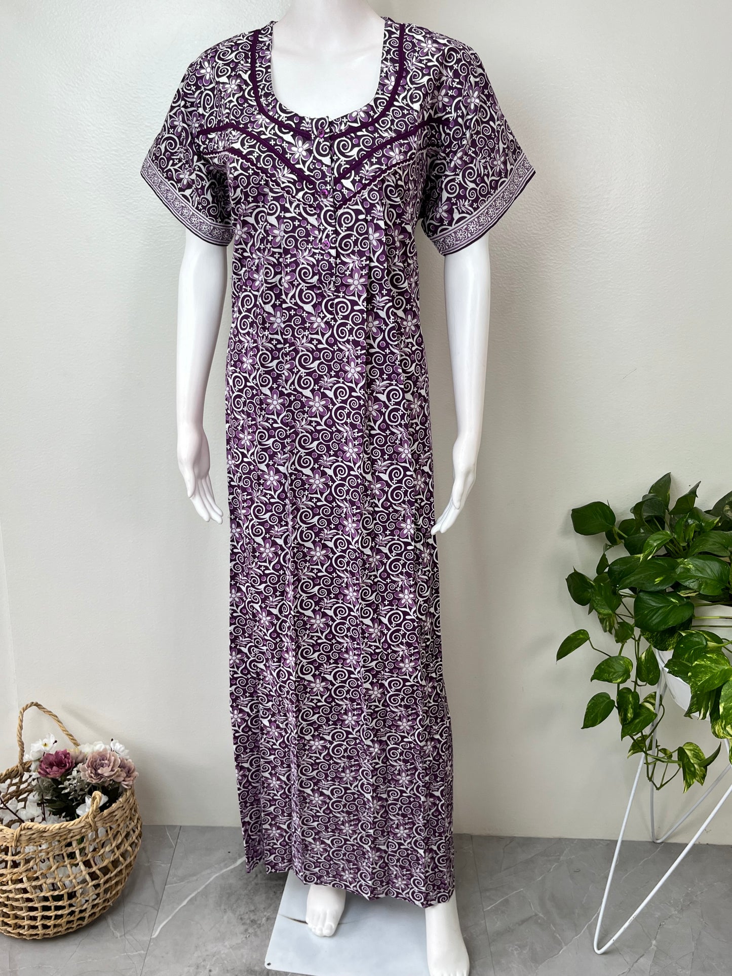 Purple 100% Cotton Nightgown for Women