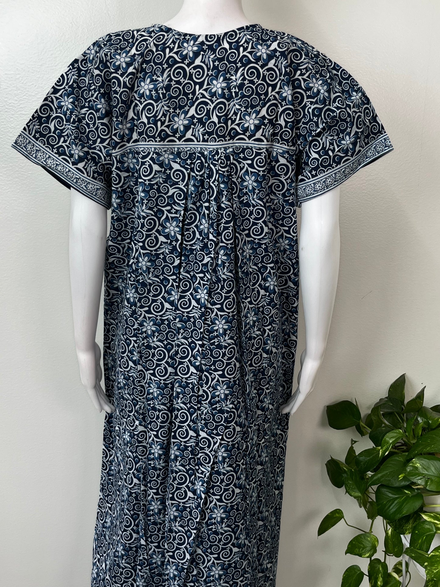 Navy Blue Pleated Style Nightgown for Women