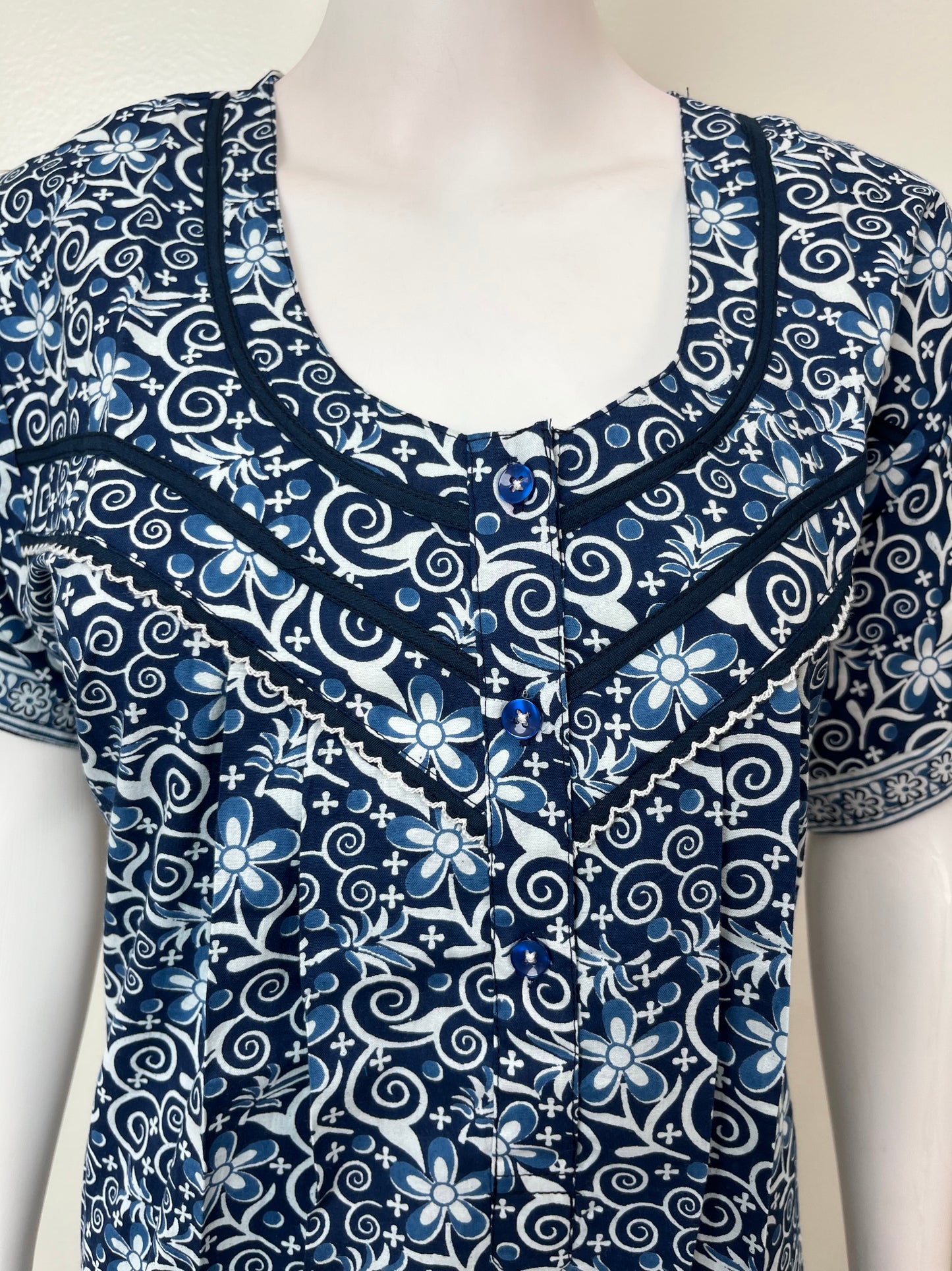 Navy Blue Pleated Style Nightgown for Women