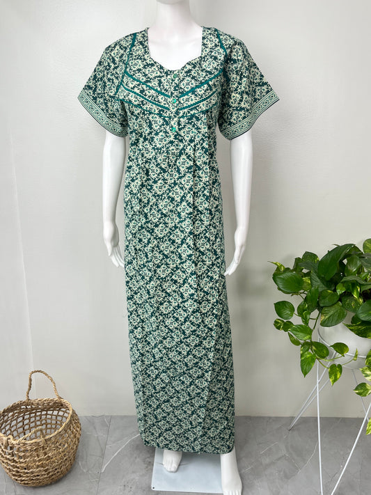 Sea Green Pure Cotton Nighty Elegant & Comfortable
