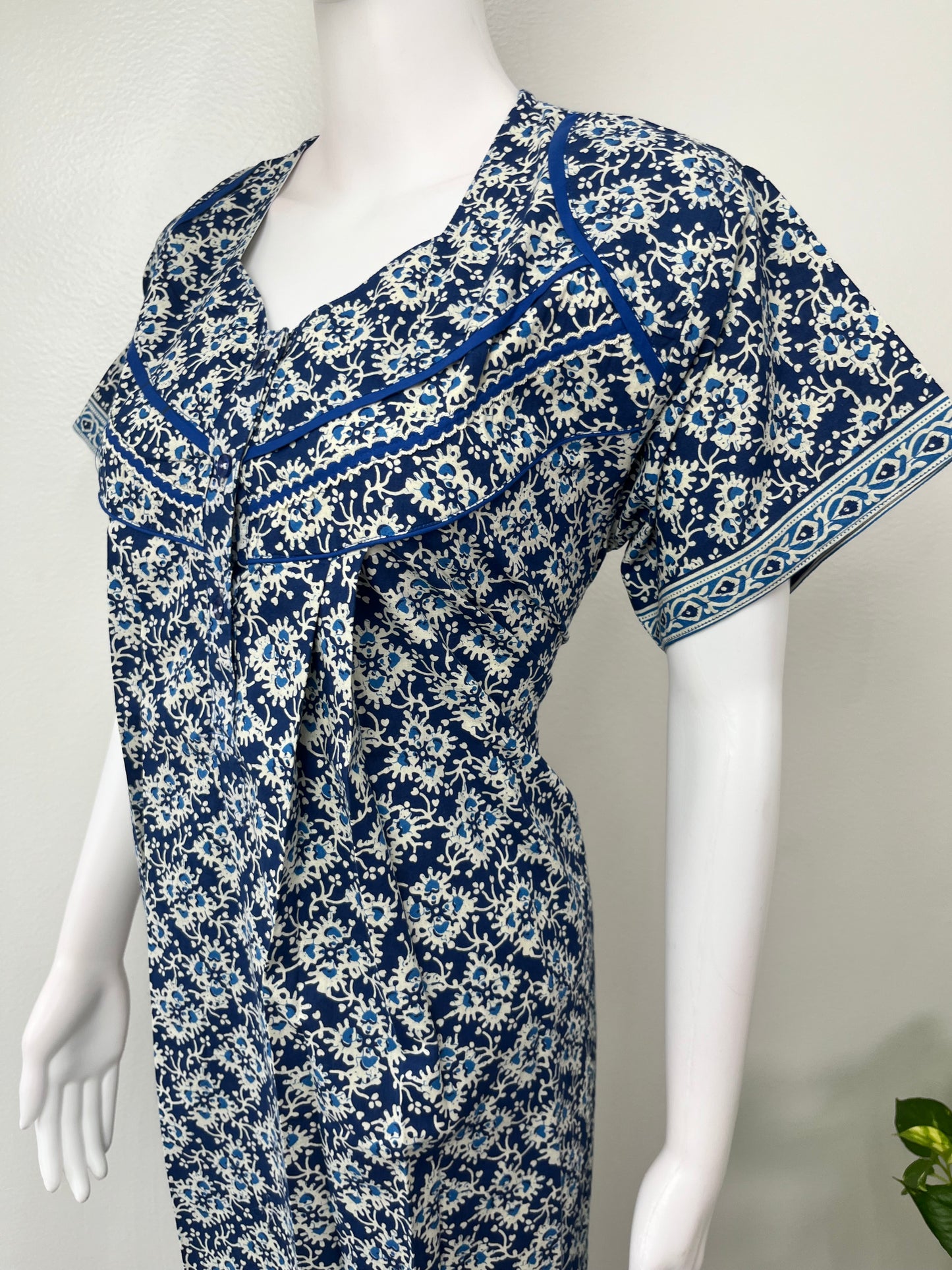 Blue Pure Cotton Nightgown Soft & Comfortable